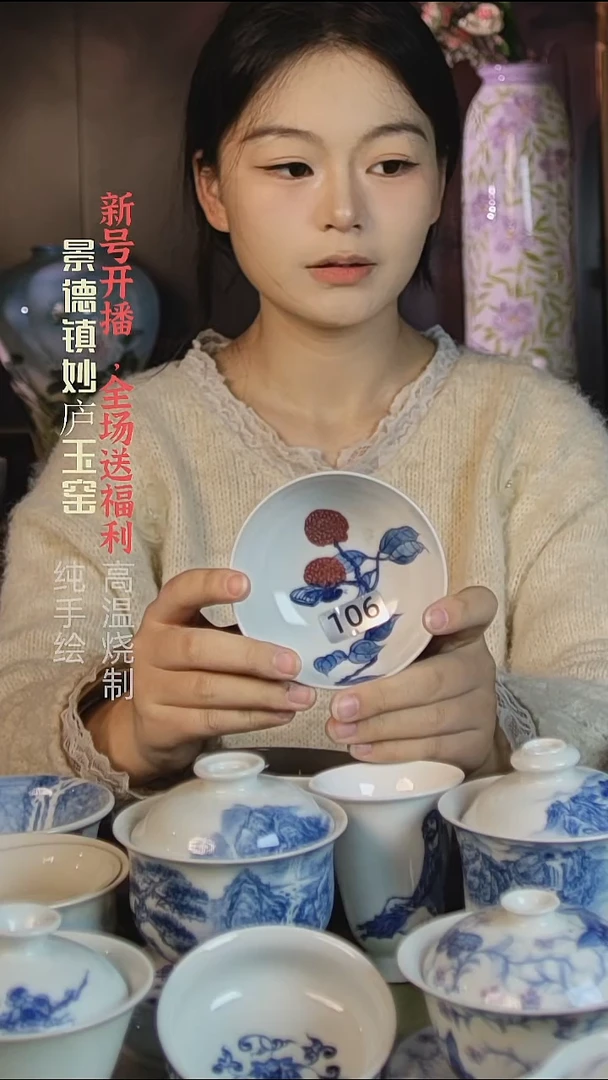 盘陶酒**宝妙庐玉窑釉里红普洱106微瑕