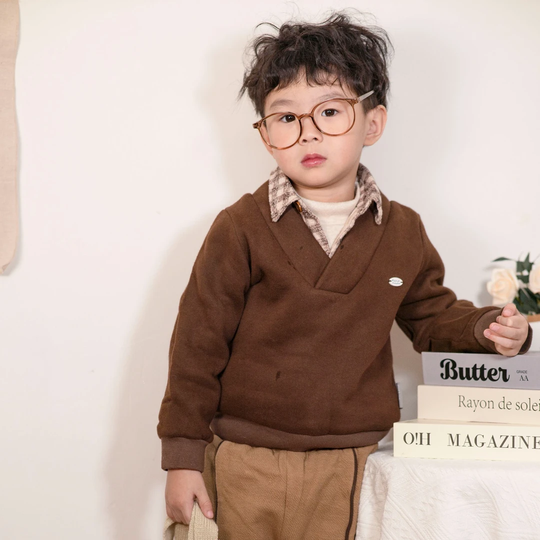 CHERISH FOREVER儿童休闲长袖假两件男童格子领上衣CFW631894