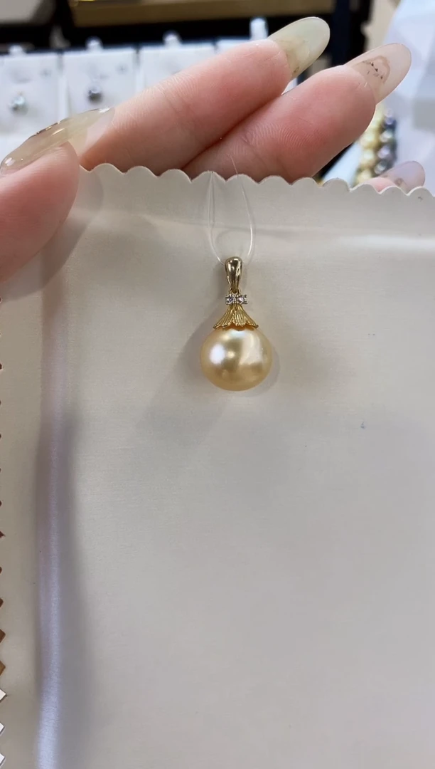 吊坠(不含链)银S925镶嵌海水珍珠13-14南洋金珍珠吊坠