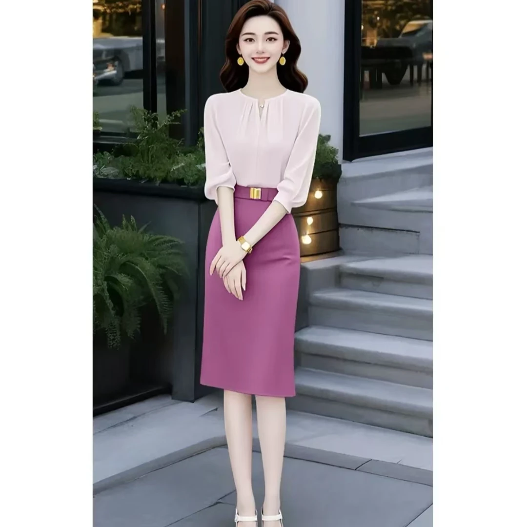 2025春夏爆款小众上衣修身显瘦遮肉半身裙两件套法式通勤大码套装