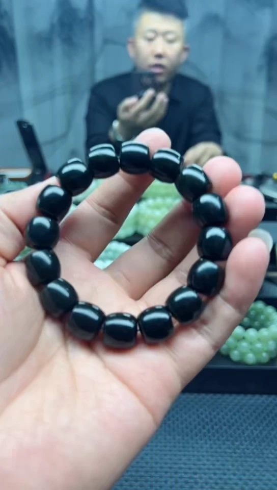 未镶嵌手串和田玉油青直切卡14纯天然拍一发一