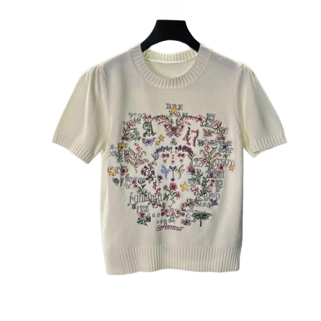 mh0029针织衫时尚夏季印花圆领女装上衣