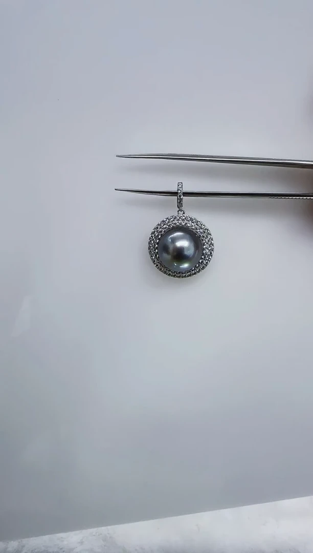 银S925镶嵌海水珍珠DA大溪地吊坠14-15 y257