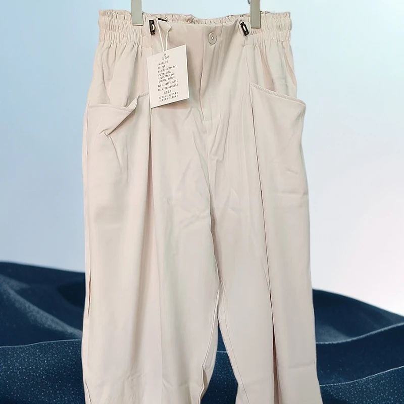 甩300斤大码女生纯色时尚简约7136松紧腰阔腿长裤