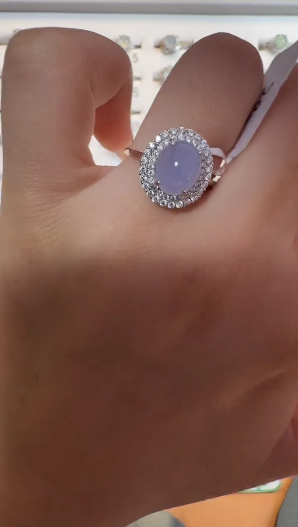 银S925镶嵌戒指翡翠通体925银镶缅甸A货翡翠戒指112