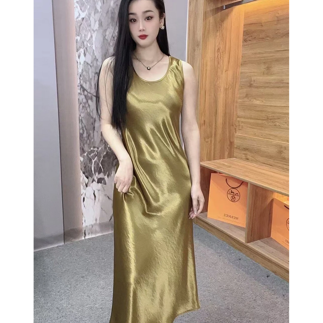 优雅高级十足背心连衣裙醋酸缎面时尚百搭8502款