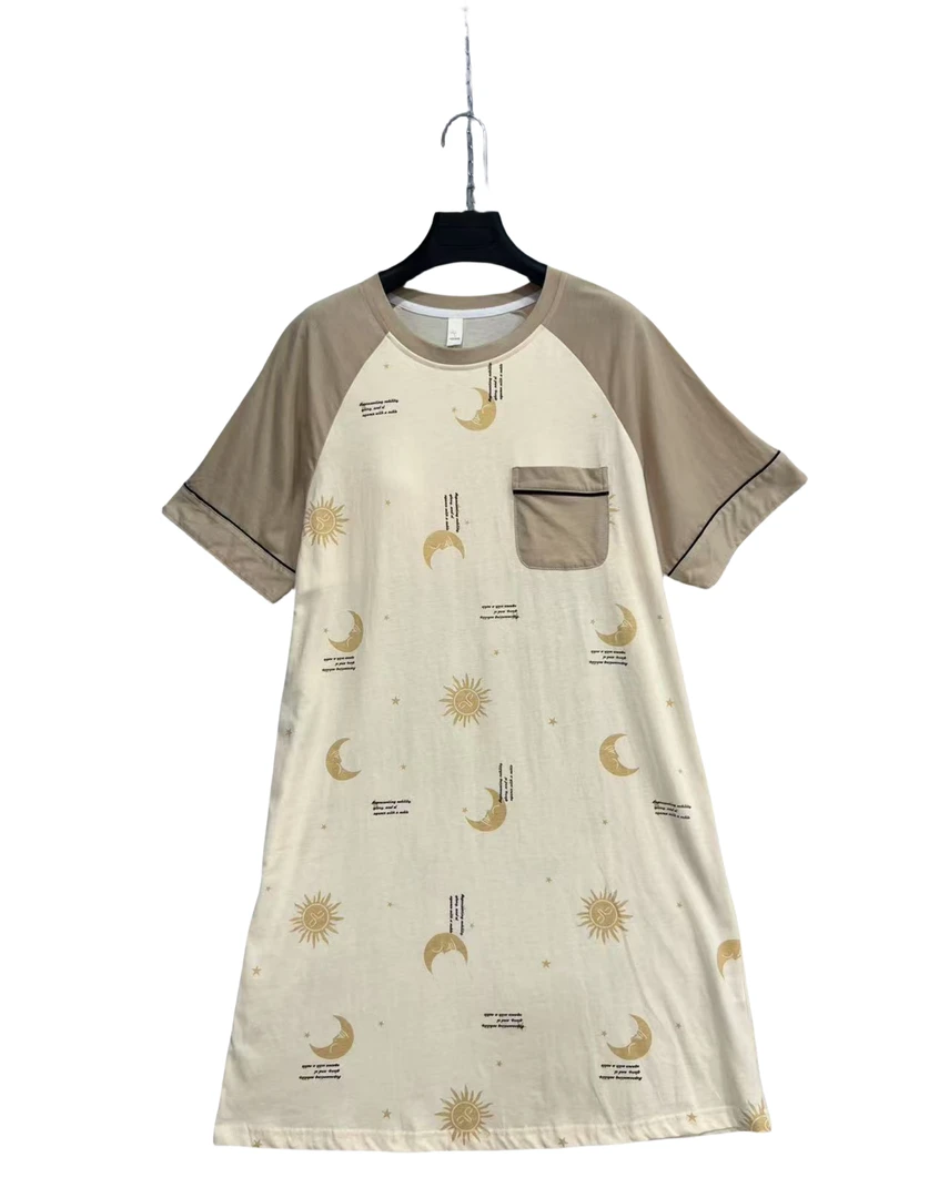 5921  印花  口袋  月亮图  甜美  百搭  休闲  睡裙