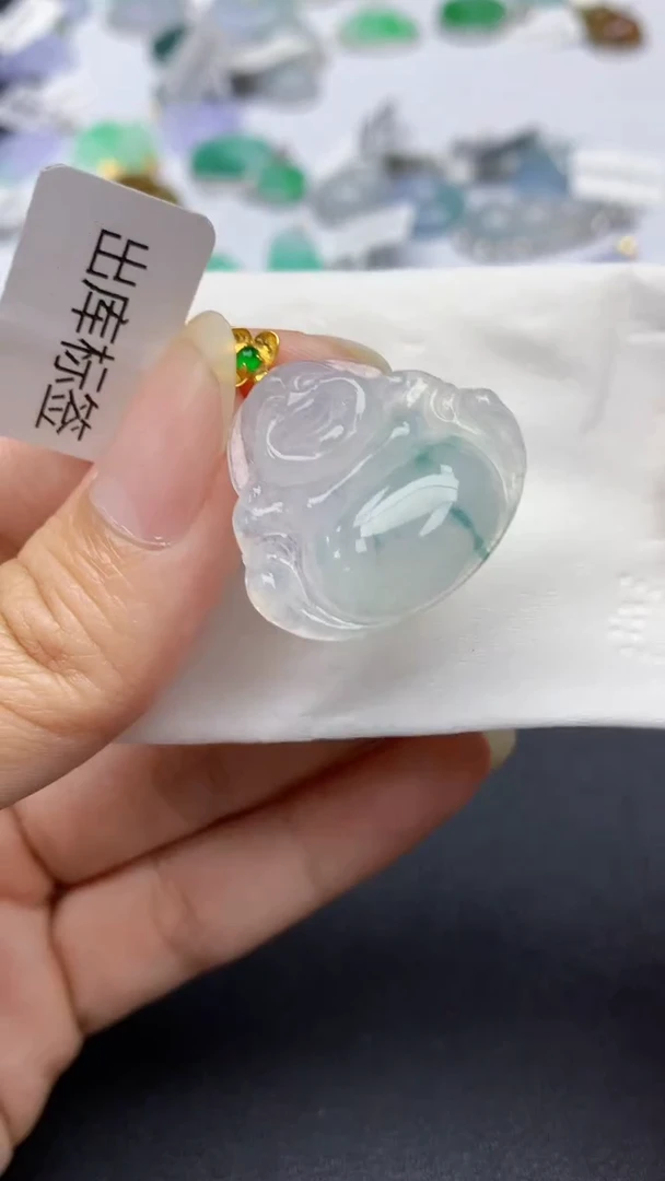 颈饰18K金镶嵌翡翠天然缅甸a货翡翠百元以上9元证书费自理