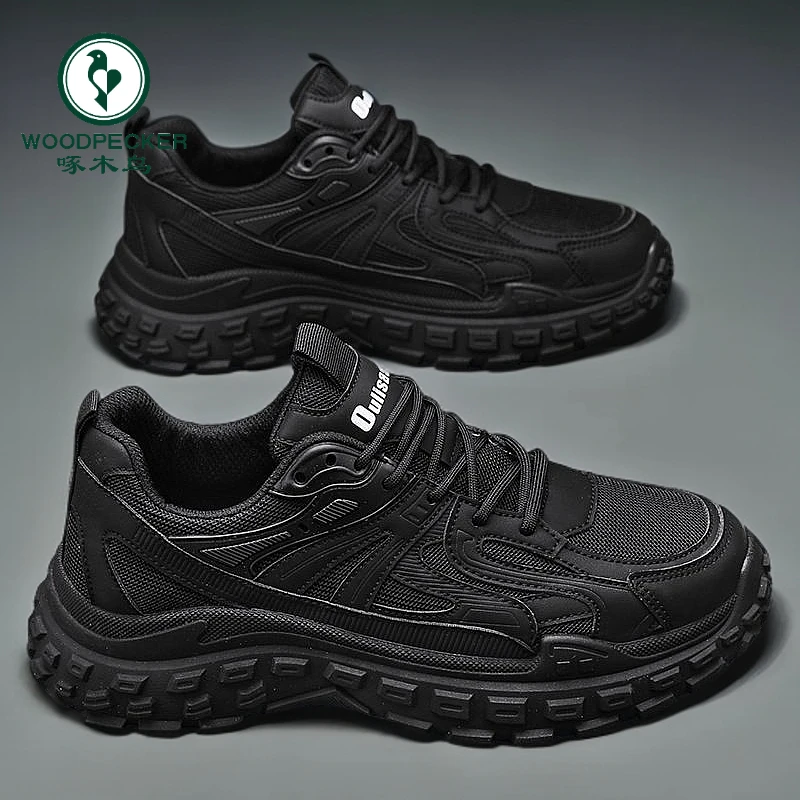 【正品】啄木鸟春季男鞋黑色运动休闲百搭上班防水防滑耐磨耐穿劳保