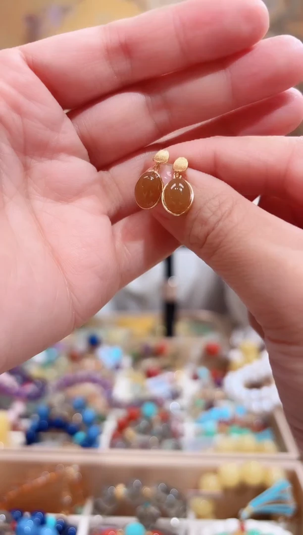 银S925镶嵌和田玉耳饰设计款珠串