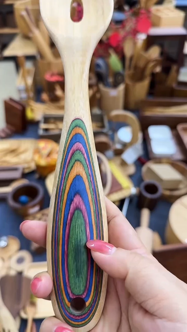 闪购木制品 楠竹镶嵌彩木漏勺