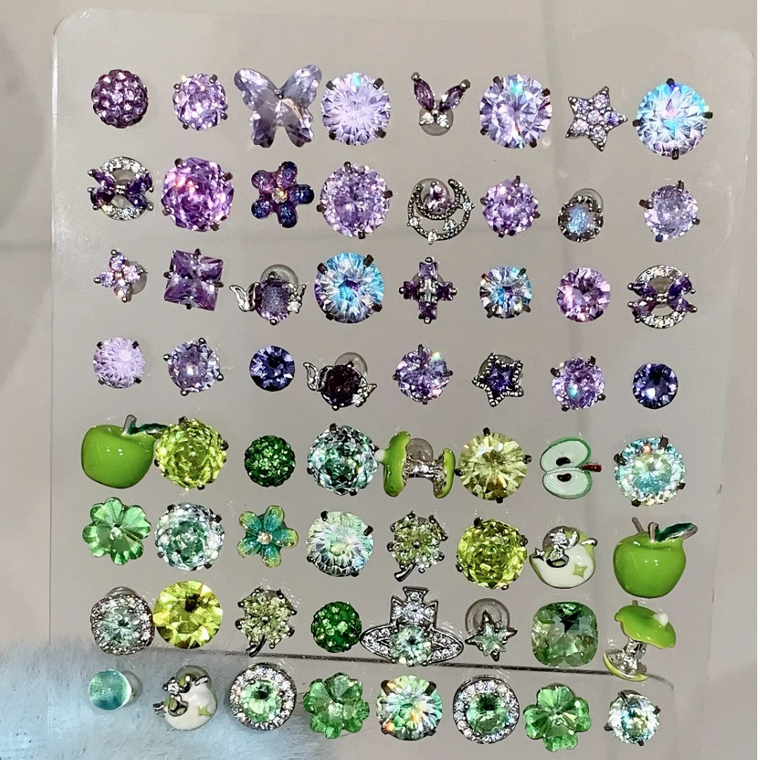 钛钢耳饰 暧昧绿紫｜RINGRING商店绿紫色钛钢耳钉女耳骨钉耳蜗钉