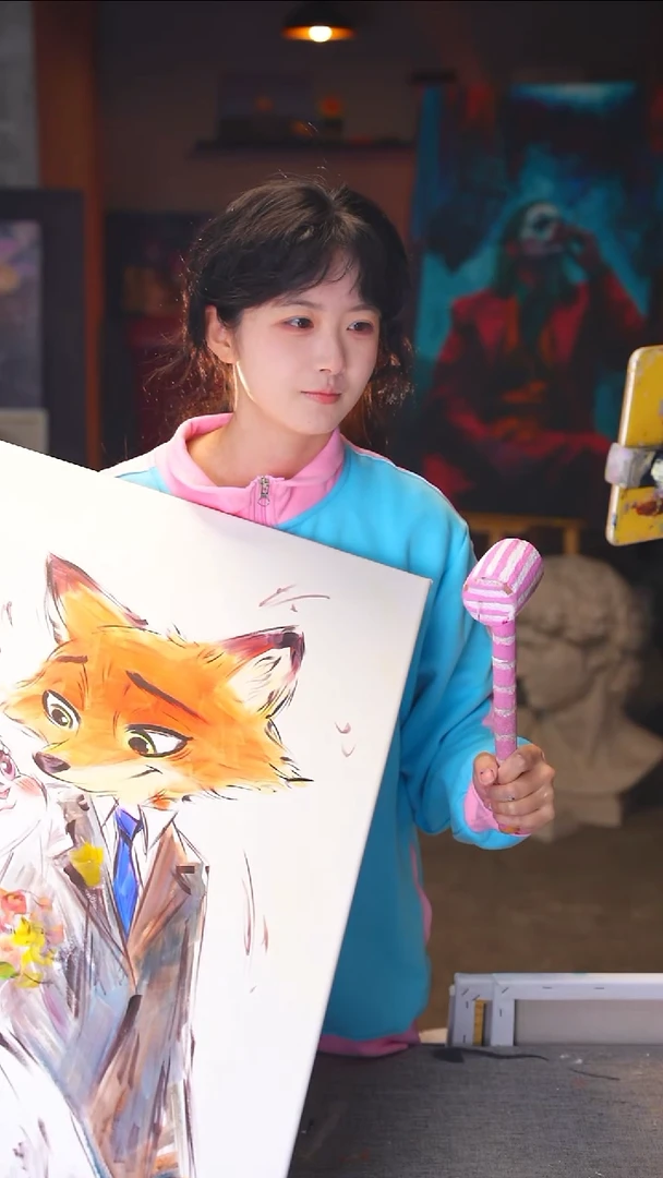 油画獨*婚纱尼克狐丙烯画纯手绘