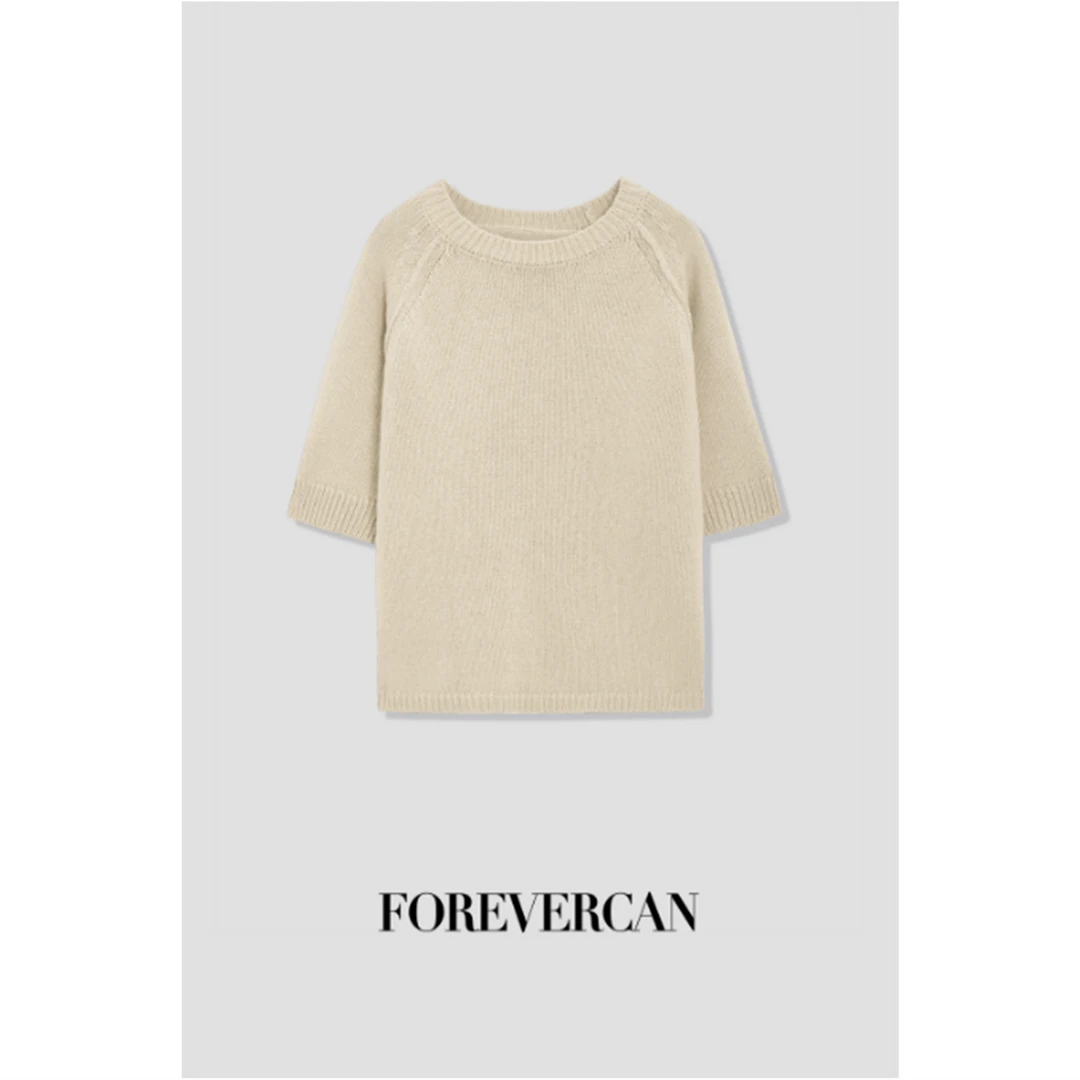 FOREVERCAN“秋意印象”老钱极简宽松针织短袖通勤上衣MY4126