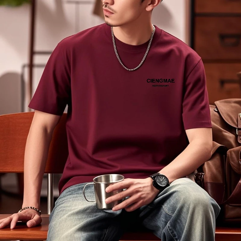 260g重磅纯棉t恤男短袖宽松圆领体恤夏季红色本命年半袖休闲时尚