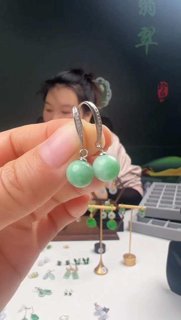 银S925镶嵌翡翠耳饰001