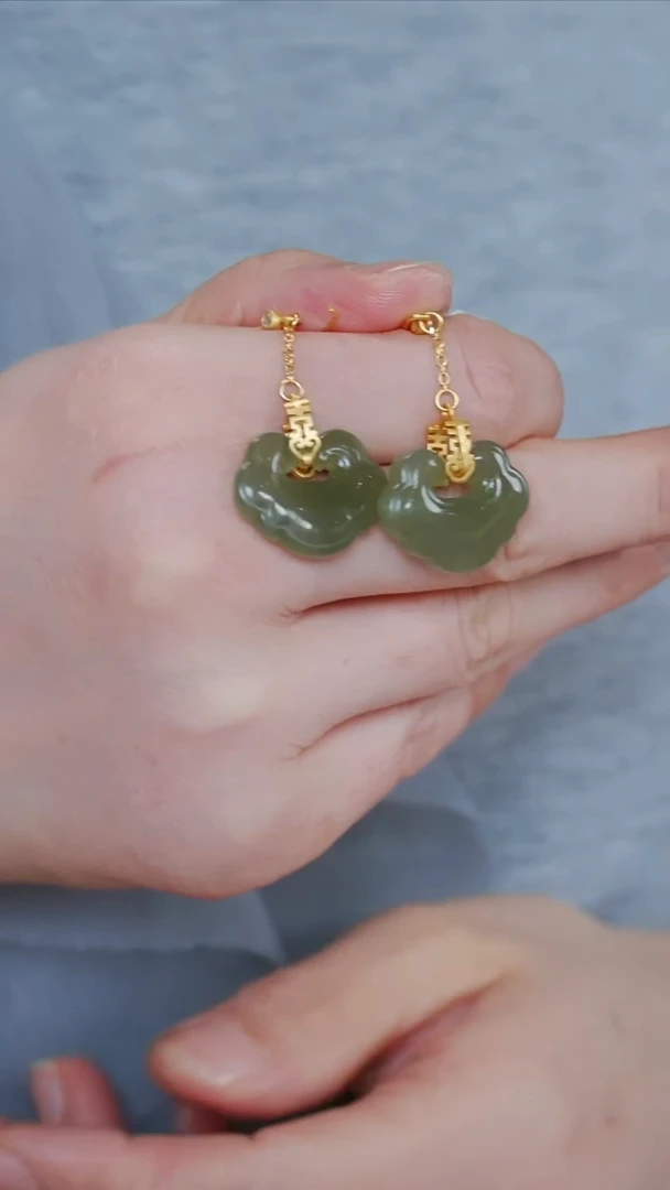 和田玉银S925镶嵌耳饰102【】