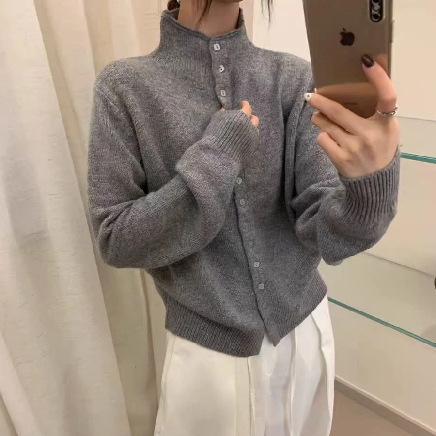商场同款纯色百搭气质针织衫开衫气质宽松加厚长袖时尚秋冬季7105