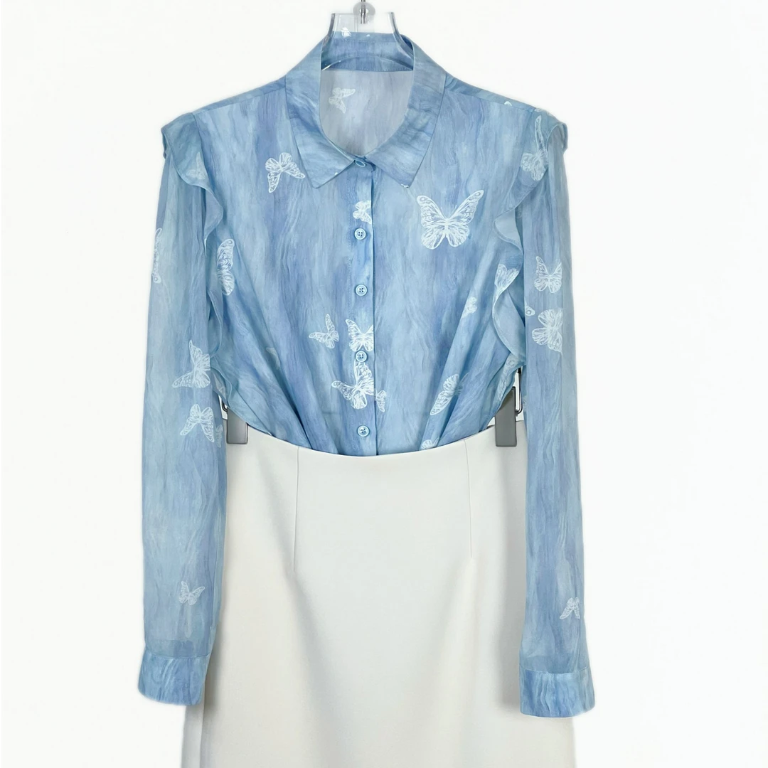 【庄周梦蝶-长袖】2025新款爆款气质洋气时髦炸街女士宽松衬衫薄款