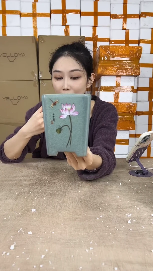 四方深绿荷花小号10x13