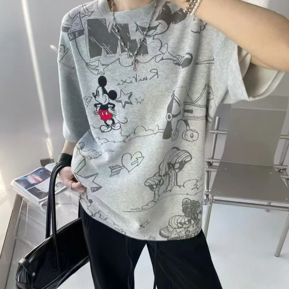 【影子】米老鼠涂鸦卡通时尚休闲百搭宽松潮流印花设计师圆领T恤