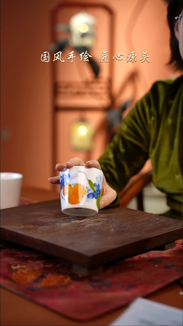 陶瓷景德镇高温釉中彩猪口杯直径7高6.5容量150cc