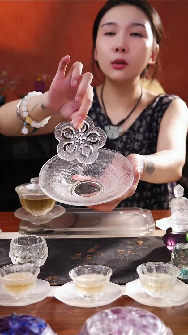 原矿水晶雪花壶承