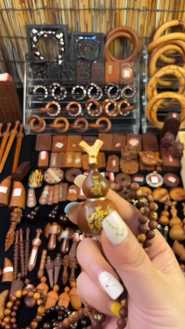 雷枣木三面描金葫芦加描金108手串