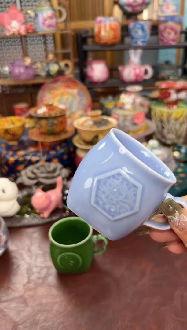 天**家丁香紫影雕海浪马克杯