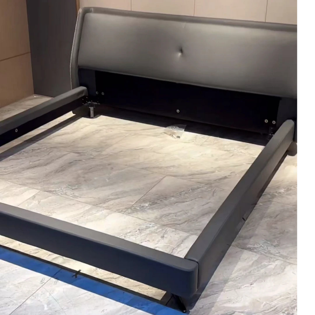 -灰色床超纤皮1.8-2米-实木框架带软靠背主卧家具简约轻奢