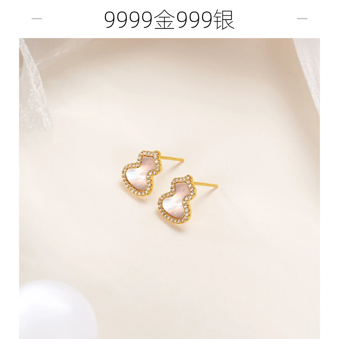 足银耳饰 足银满钻葫芦耳钉福禄葫芦耳钉百搭