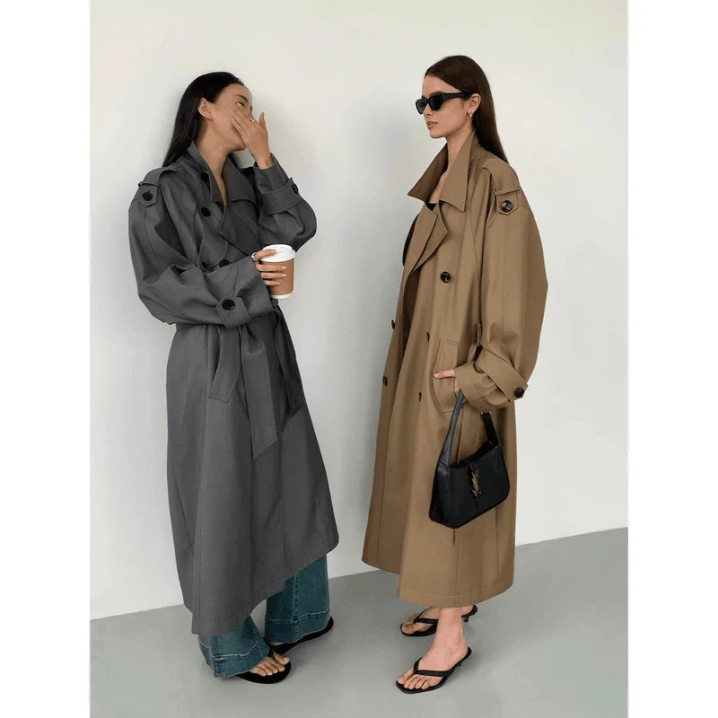 乳白色风衣外套女加长款2025新款早春秋韩系高个子高级感英伦大衣