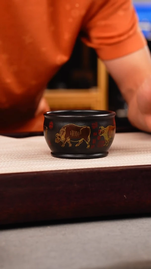 茶壶紫砂原矿石黄 五牛杯
