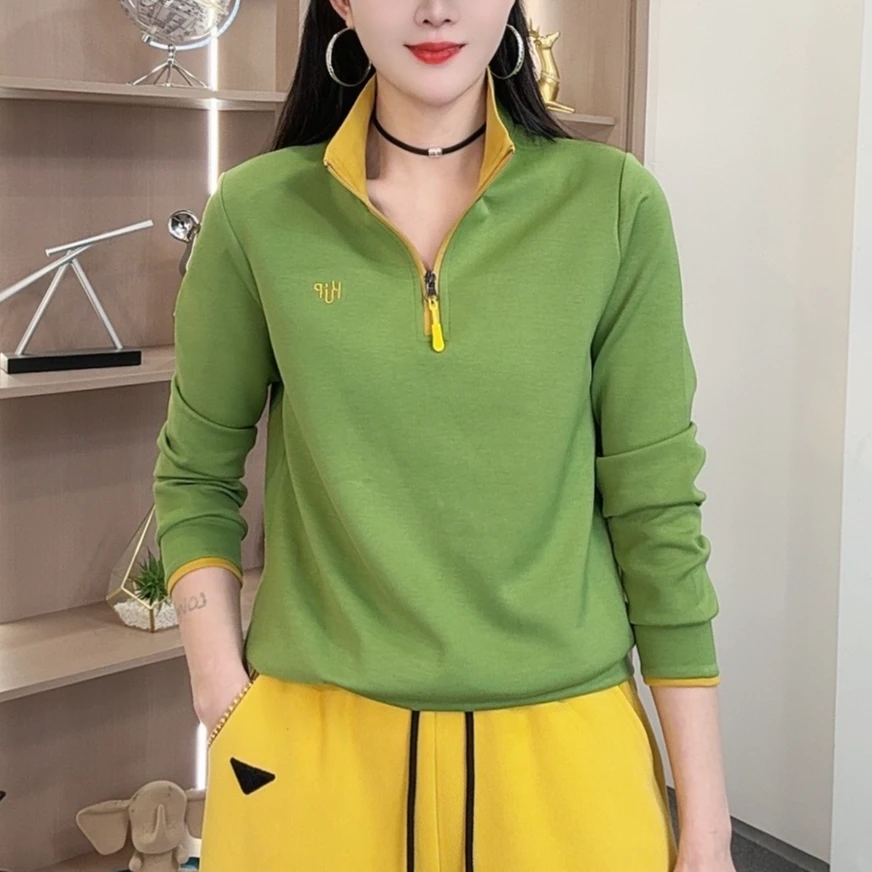 网红春季新款刺绣长袖卫衣时尚百搭拉链显瘦立领女装洋气上衣