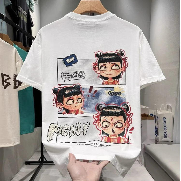 国潮卡通字母短袖T恤男士夏季时尚圆领上衣宽松潮流ins