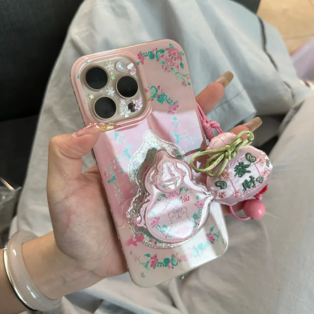 新中式喜乐多福葫芦适用苹果16promax闪粉15pro创意14手机壳国风