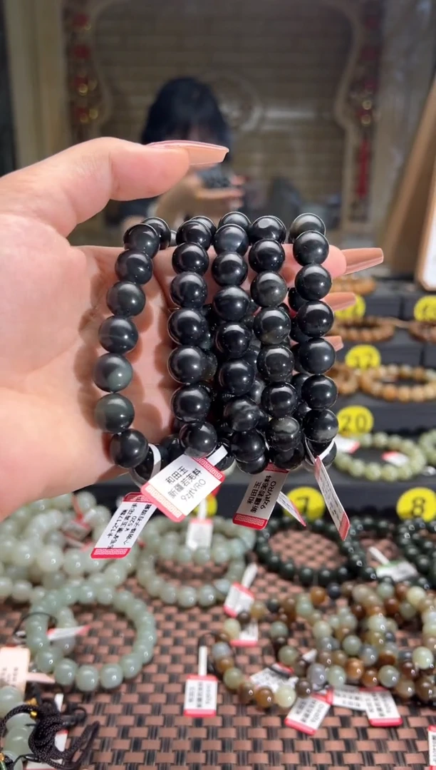 手串未镶嵌和田玉毛毛矿墨玉青花手串卡12多样性发其一