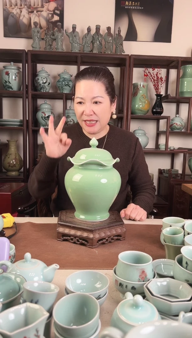 纯手工梅青 荷叶盖罐