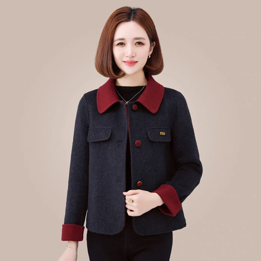 2025秋冬新款撞色娃娃领小香风正肩显瘦气质羊毛短款大衣936