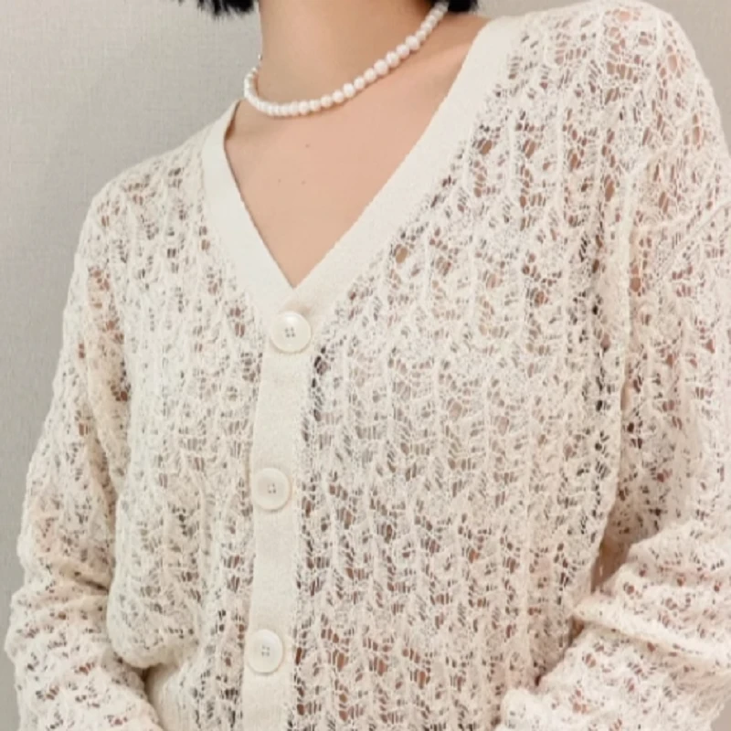 AMASS/阿玛施 夏季时尚气质宽松V领镂空针织开衫 5499215