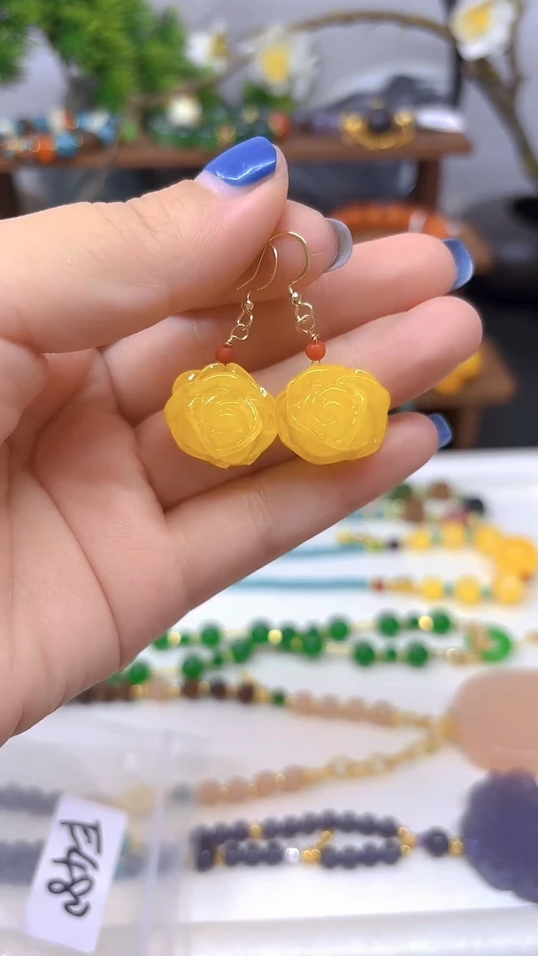 蜜蜡14K金镶嵌耳饰E480