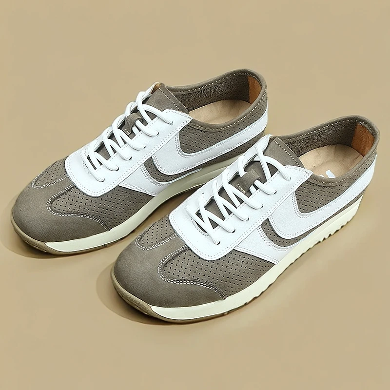 男士新款德训鞋真皮阿甘鞋潮流百搭系带低帮鞋软底软面运动休闲鞋