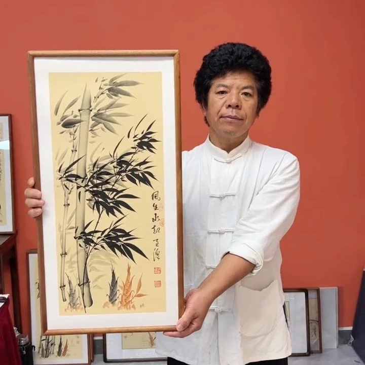 张富民作品/风生（乌檀木实木框）（竖版）/36*69厘米左右