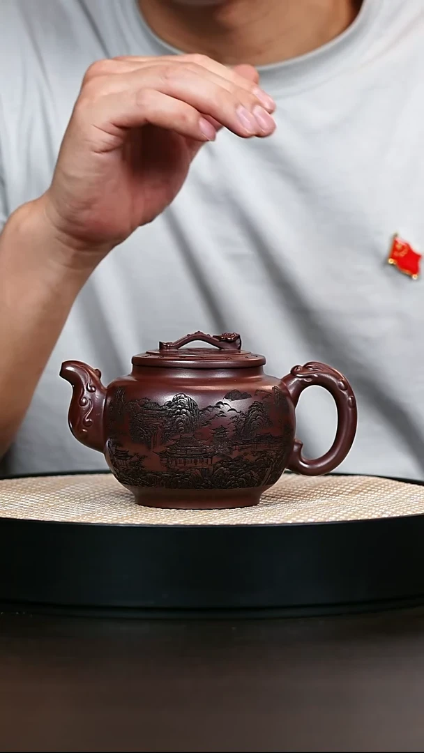 茶壶紫砂石红龙尊如意