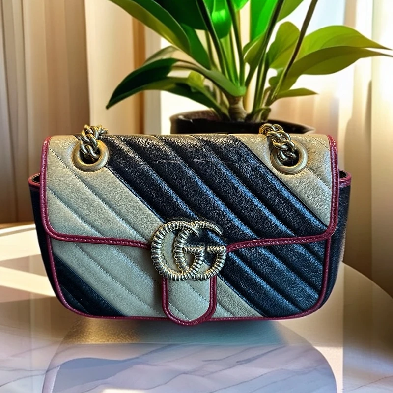 95新 GUCCI/古驰 S 拼色马蒙斜挎包 1125 0415