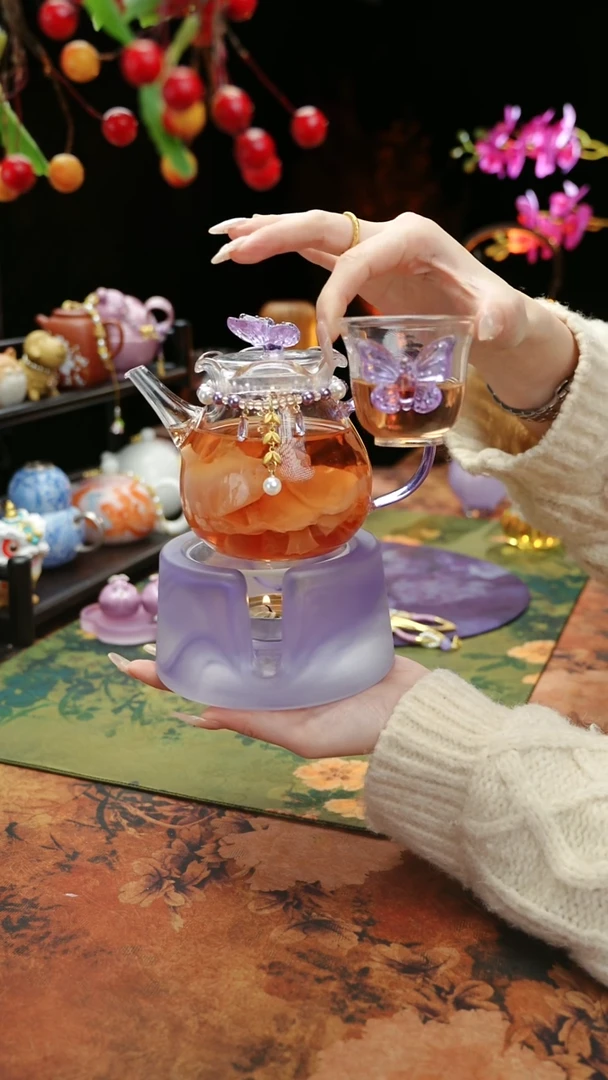 【闪购商品】紫色温茶台+茶壶+链子+杯子