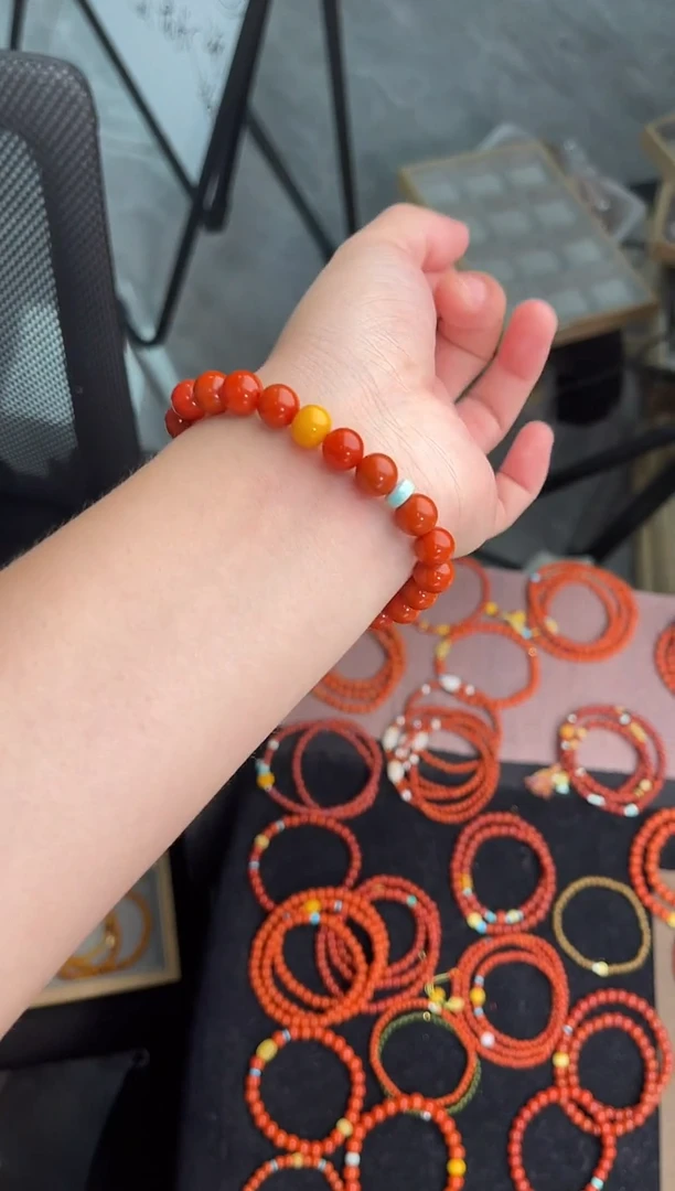未镶嵌手串南红玛瑙南红单圈蜜蜡手串QF-A441（多样性发一）