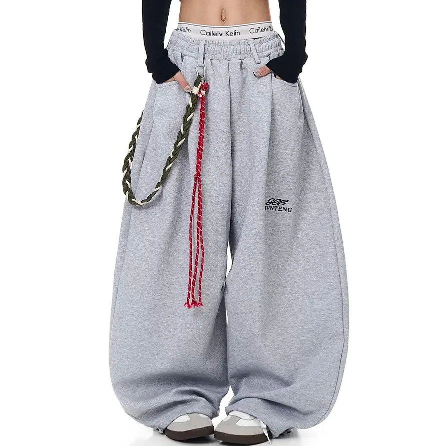 美式高街配腰绳设计感弯刀卫裤女秋季新款爵士街舞运动宽松阔腿裤