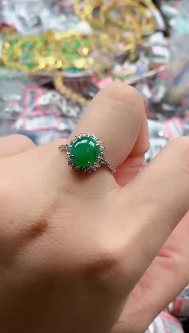 银S925镶嵌戒指翡翠天然A货缅甸翡翠