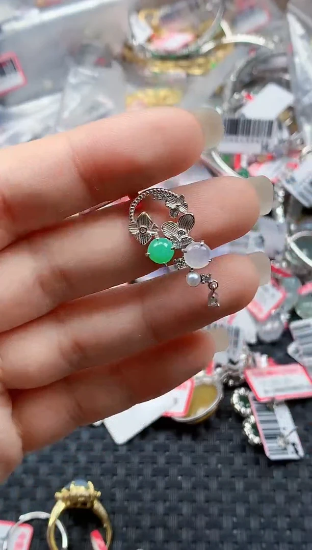 银S925镶嵌戒指翡翠天然A货缅甸翡翠